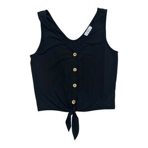 Elodie Black Ribbed Button Tank Tie Front Womens Large